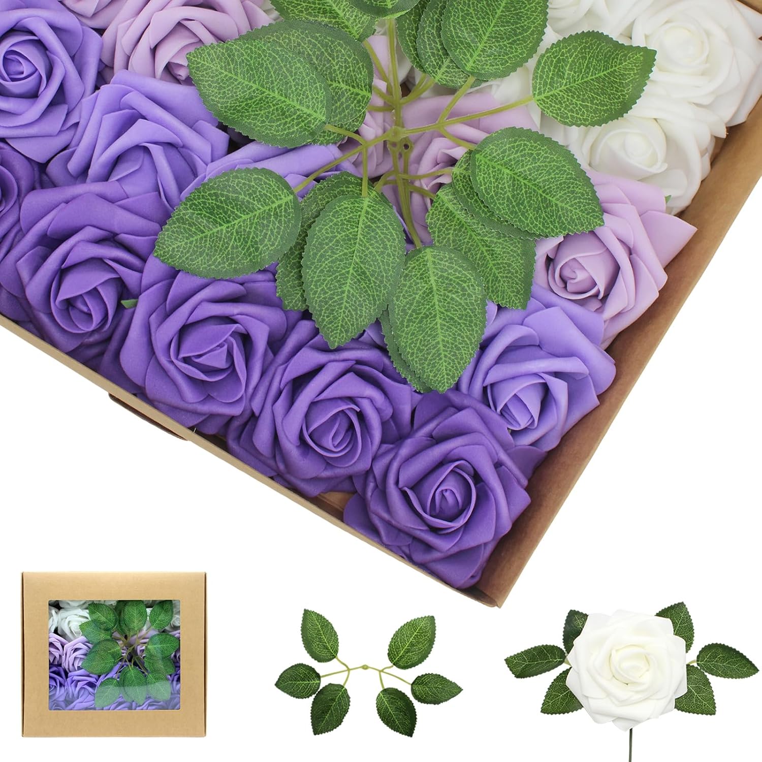 Artificial Flowers 100PCS Purple Roses for DIY Wedding Bouquets