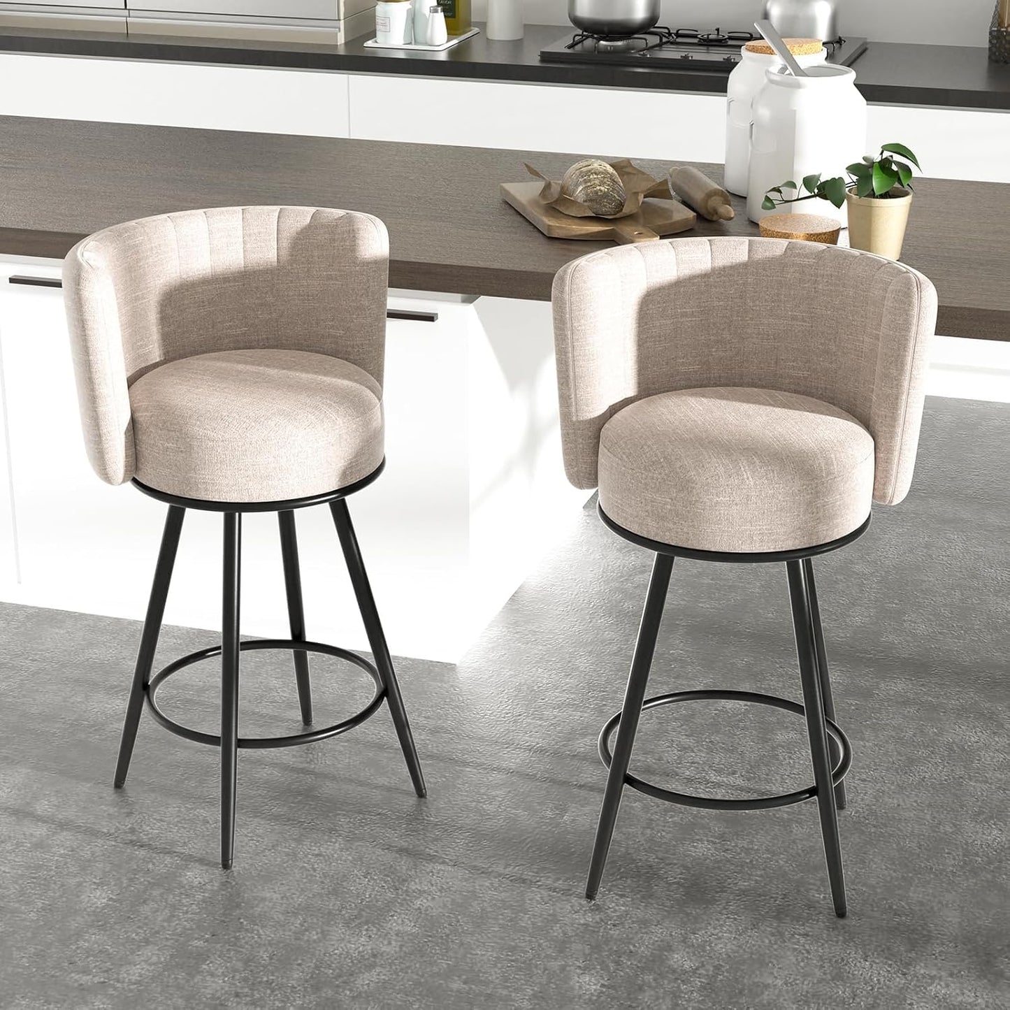 Bar Stools Set of 2 with Back & Footrest for Kitchen Island