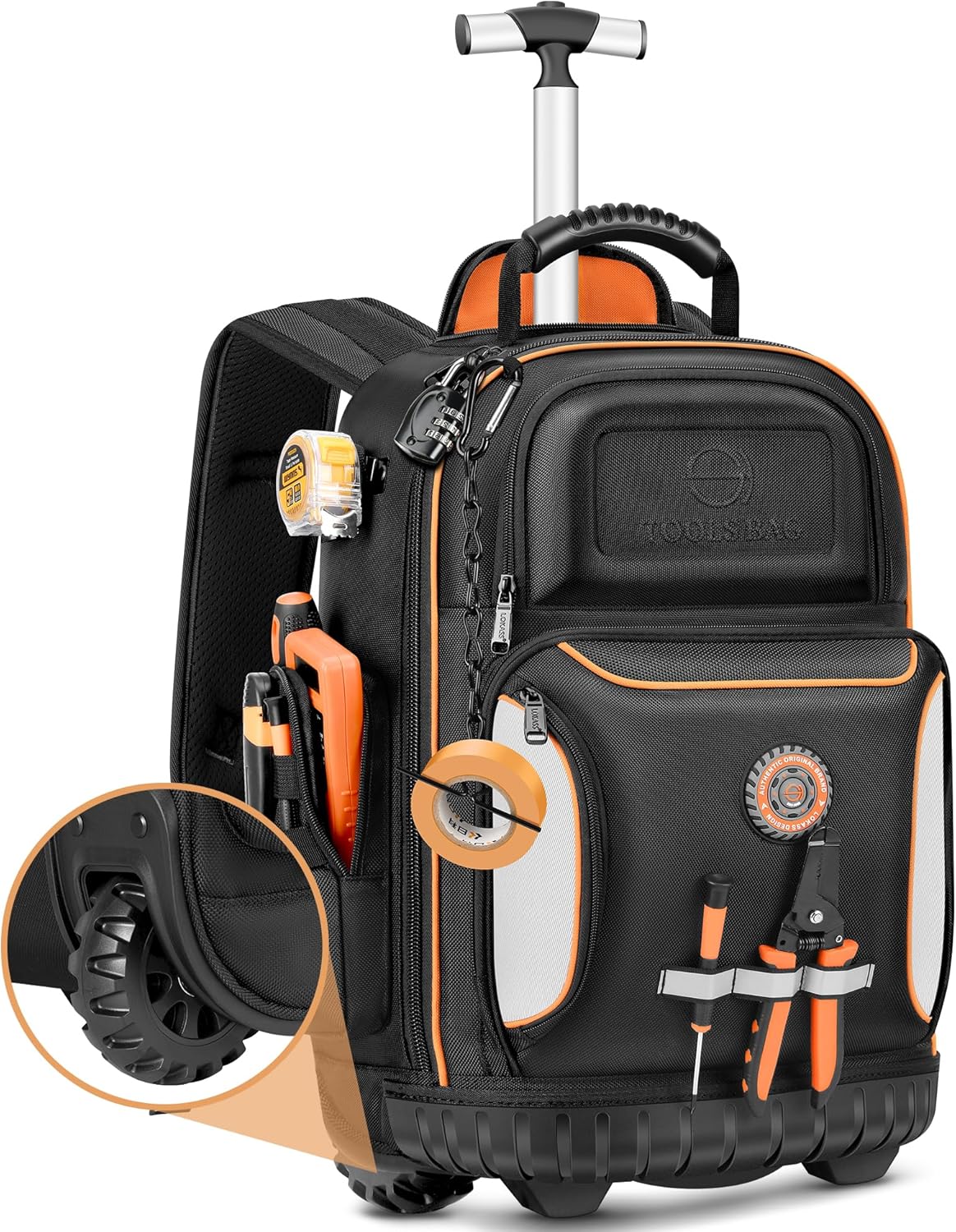 Rolling Tool Backpack with Wheel for Electricians and Builders