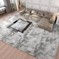 Merelax Soft Area Rug 9 x 12 ft - Plush Shaggy Tie-Dyed Light Grey