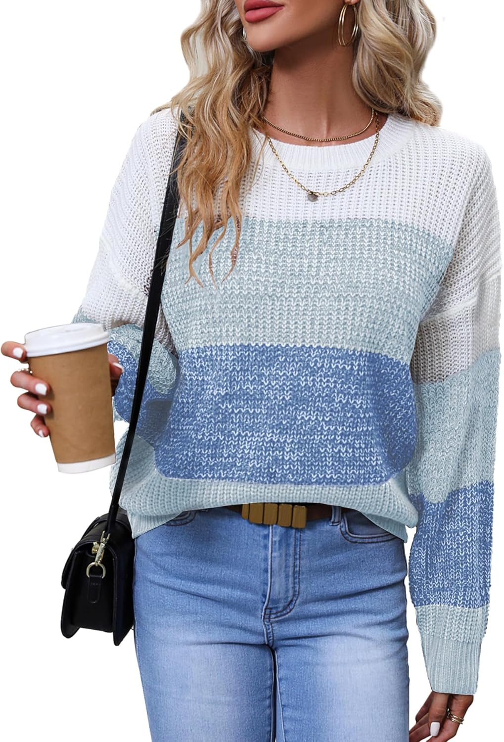 Women's Striped Color Block Sweater for Casual Elegance