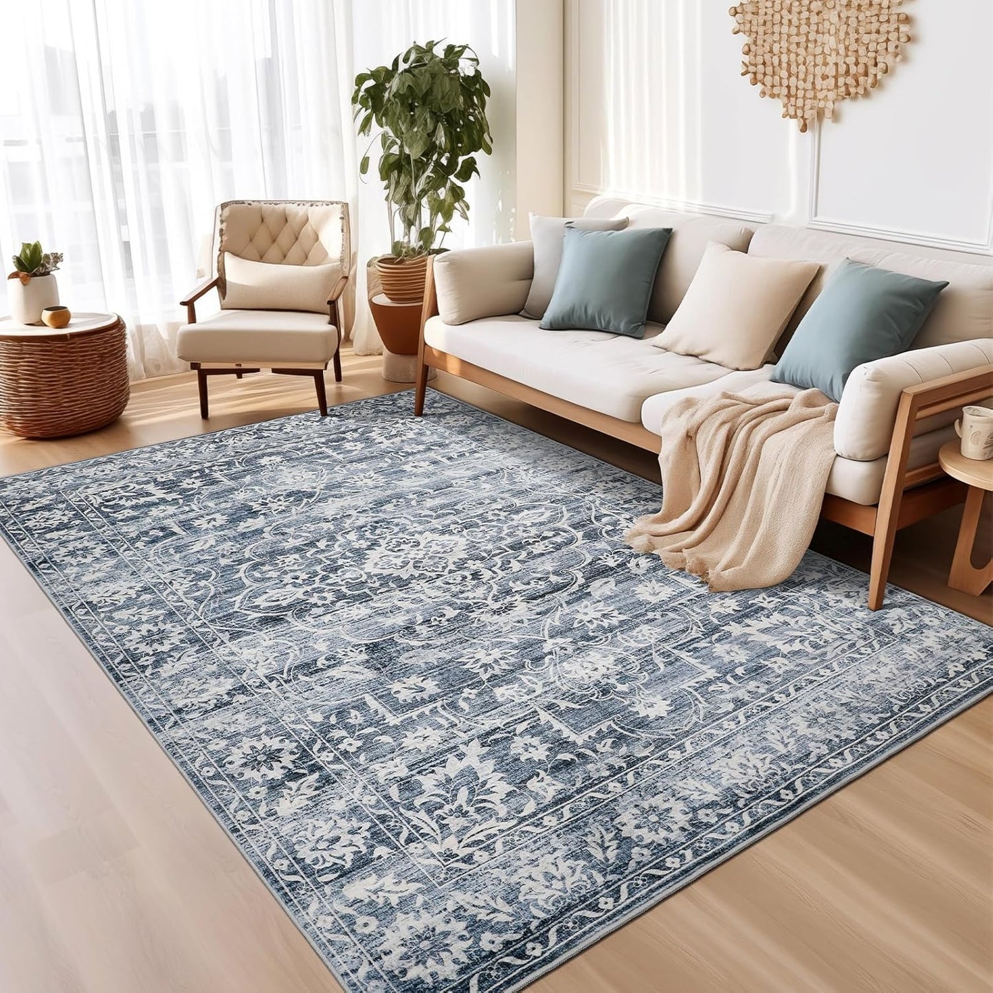 6x9 Area Rugs for Living Room, Vintage Floral Non-Slip Design