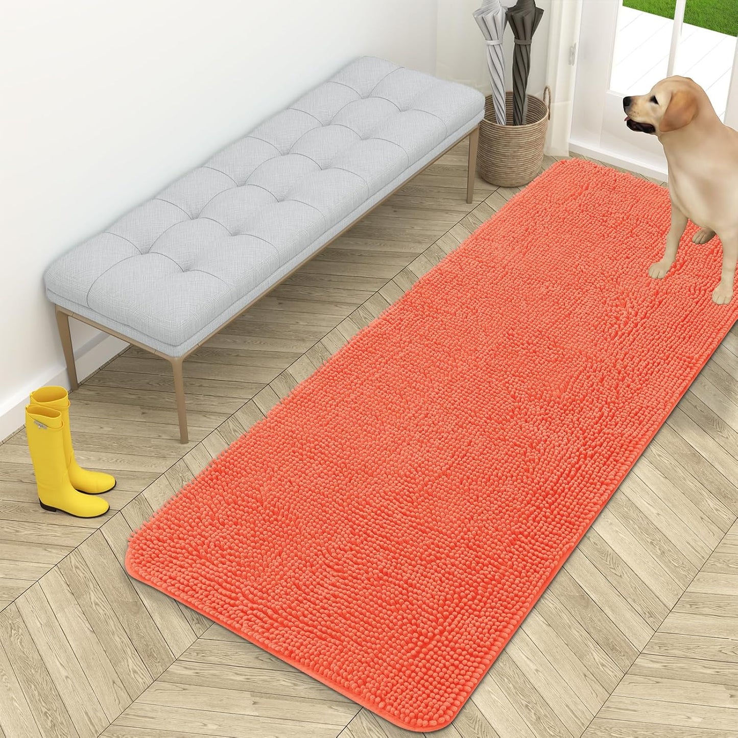 OLANLY Dog Door Mat for Muddy Paws - Absorbent Chenille Mat