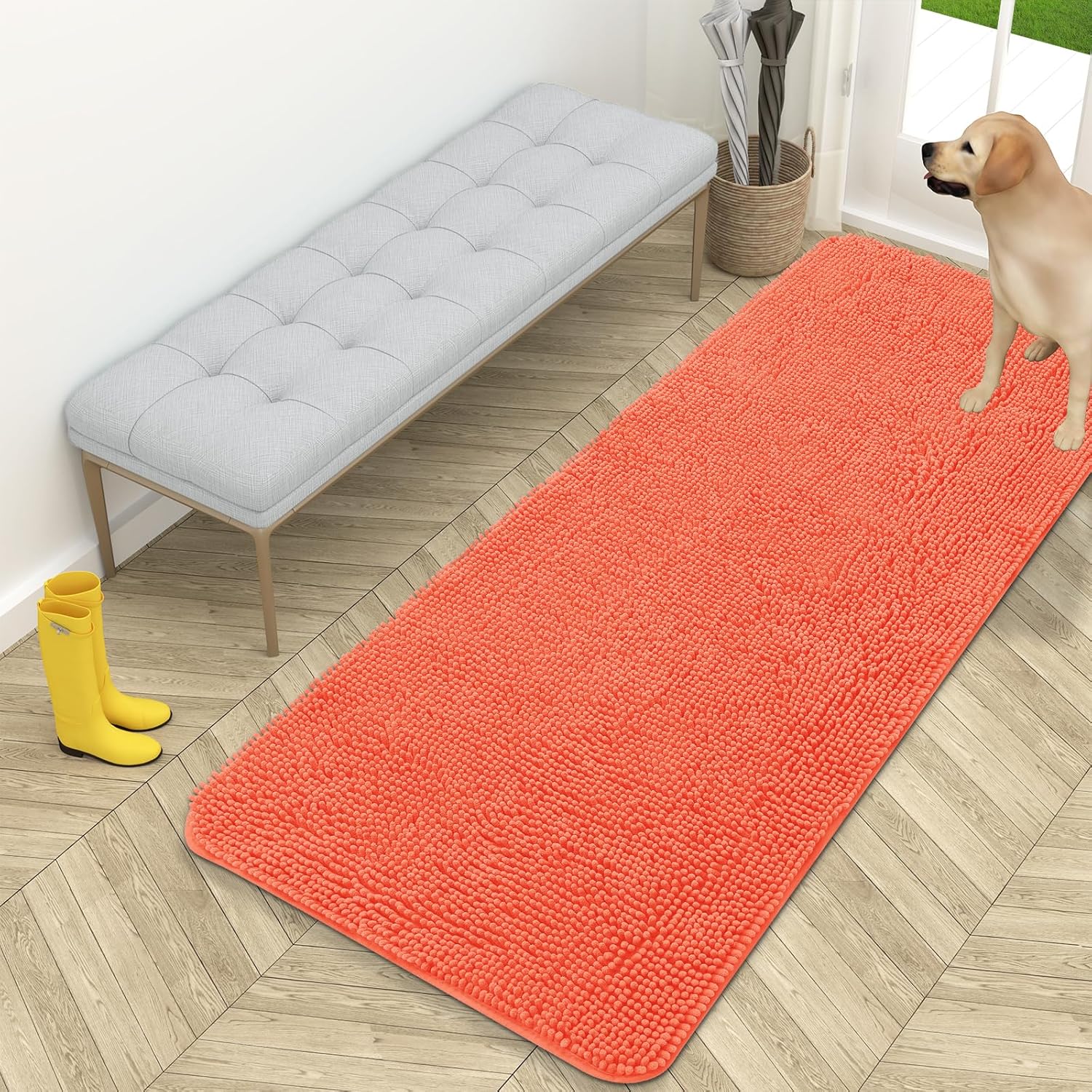 OLANLY Dog Door Mat for Muddy Paws - Absorbent Chenille Mat