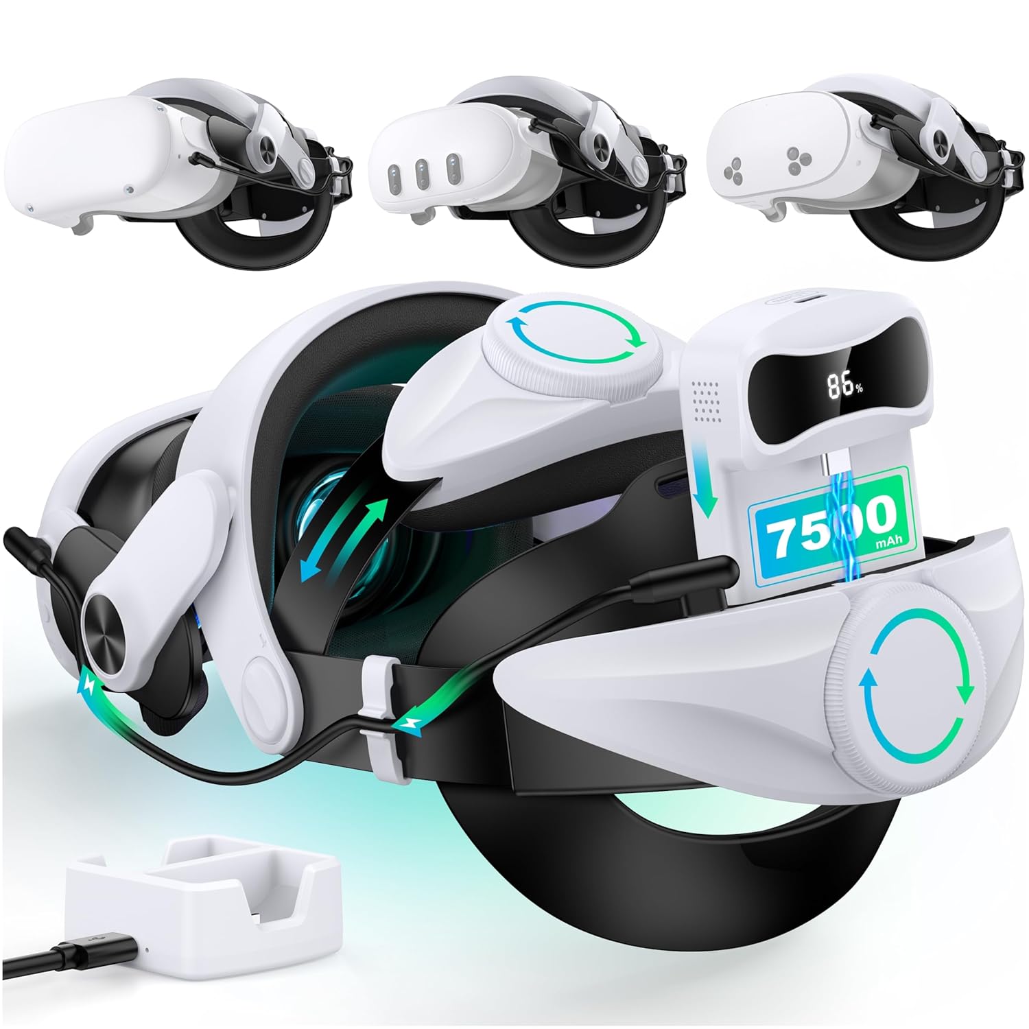 Head Strap for Meta Quest 3S/Quest 3 with Battery & Dock