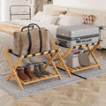 Fully Assembled Luggage Racks Pack of 2 - Folding Bamboo Suitcase