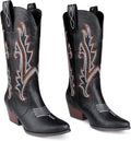 Zzheels Women Mid-calf Cowboy Boots Pointy Toe - Embroidered Chunky is