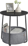 Small Round Side End Table with Fabric Basket - Compact Modern