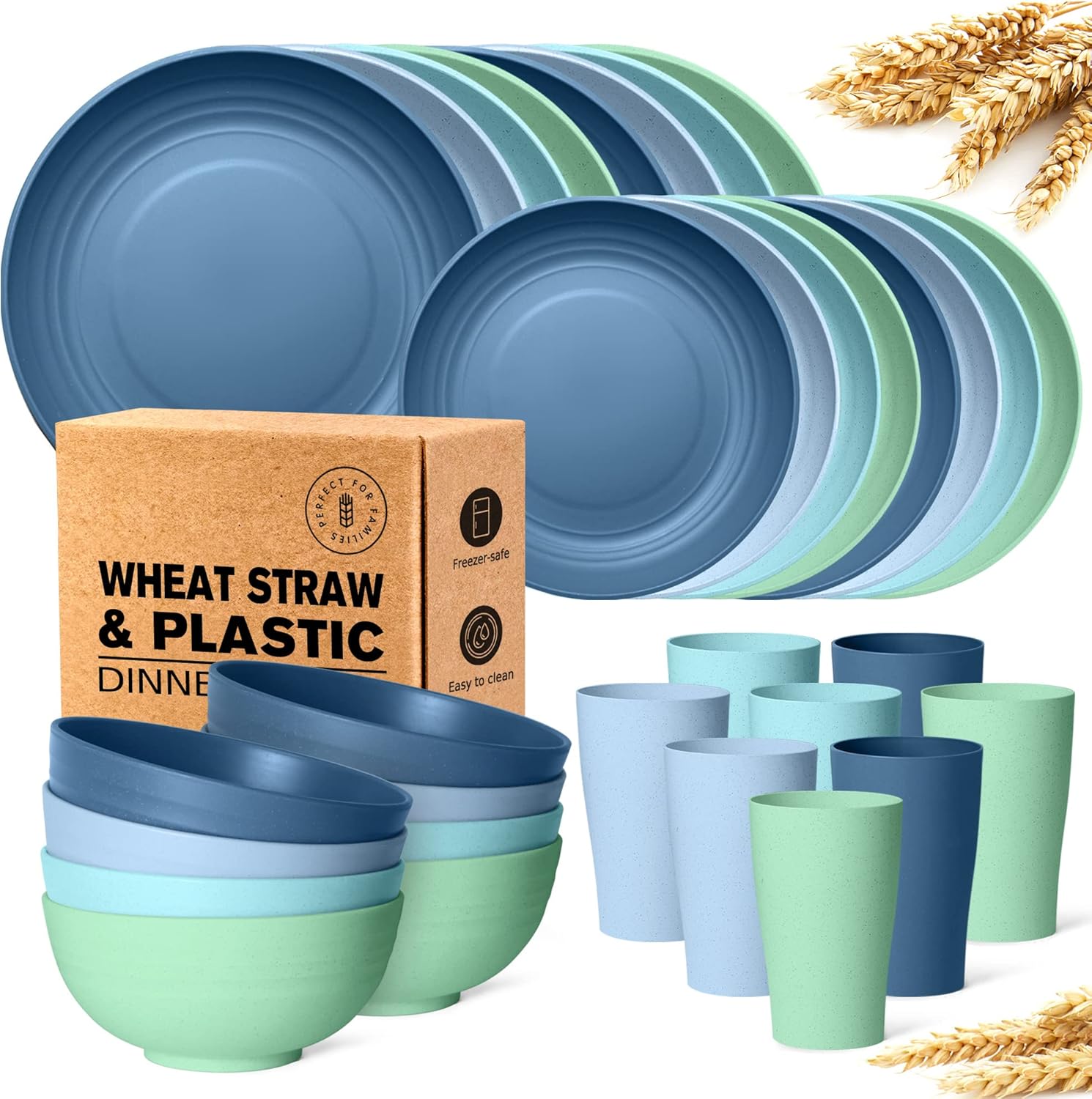 Teivio 32-Piece Kitchen Plastic Wheat Straw Dinnerware Set