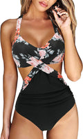 Women Front Cross CutOut One Piece Swimsuit - Tummy Control Fit Shoes