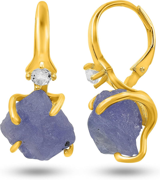Real Raw Crystal Drop Earrings with Gold Birthstone Gift Idea