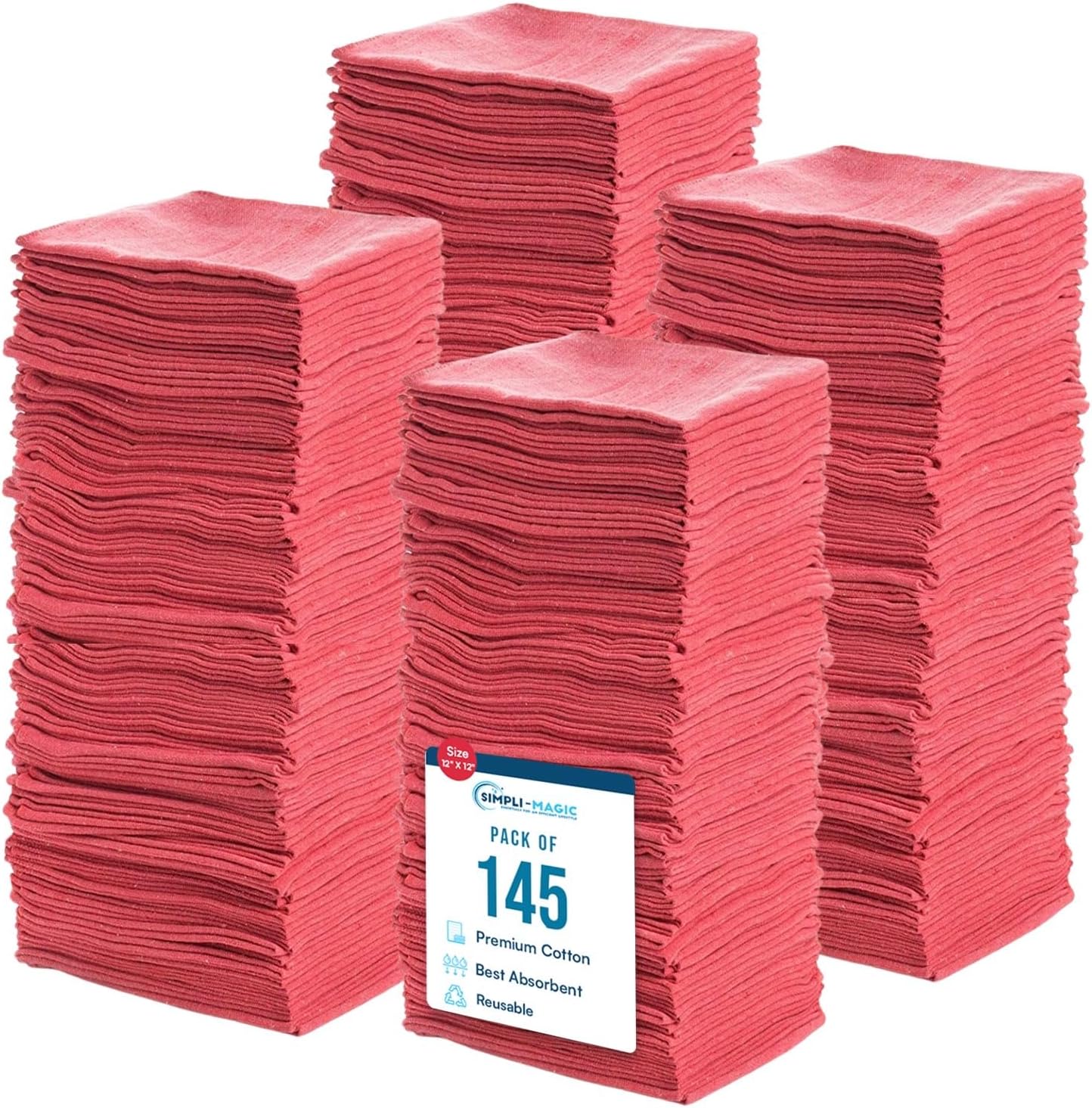 Simpli-Magic Cotton Shop Towels - Commercial Grade Red 145 Pack