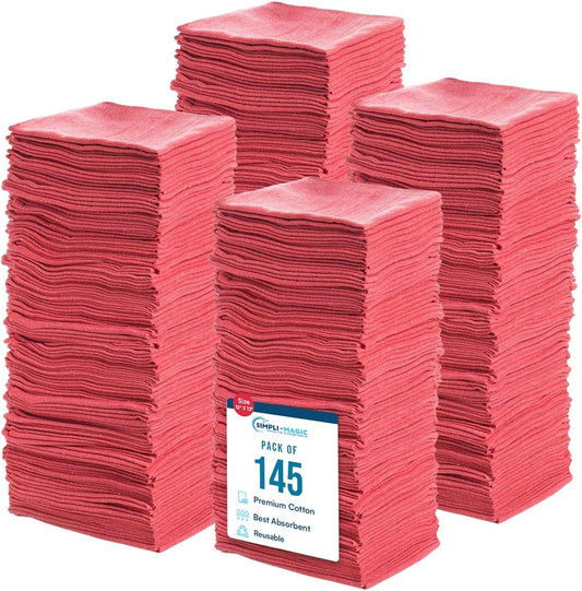 Simpli-Magic Cotton Shop Towels - Commercial Grade Red 145 Pack