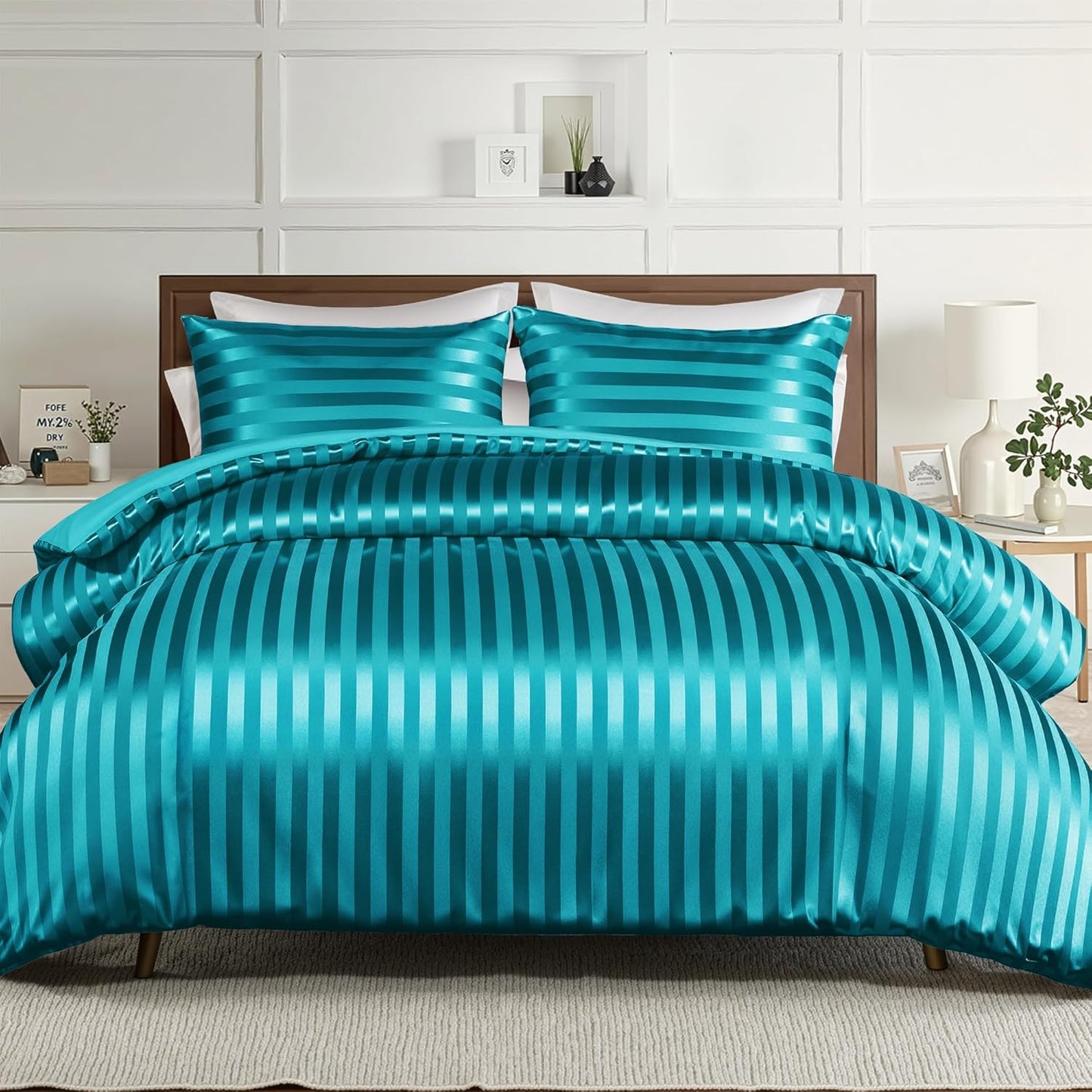 Luxury Stripe Satin King Size Comforter Set for All Seasons