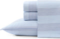 Queen Cotton Percale Sheets - Crisp, Cool Weekend Stripe Blue