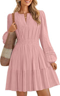ZESICA Fall Long Sleeve Mini Dress - Lightweight V Neck A Line