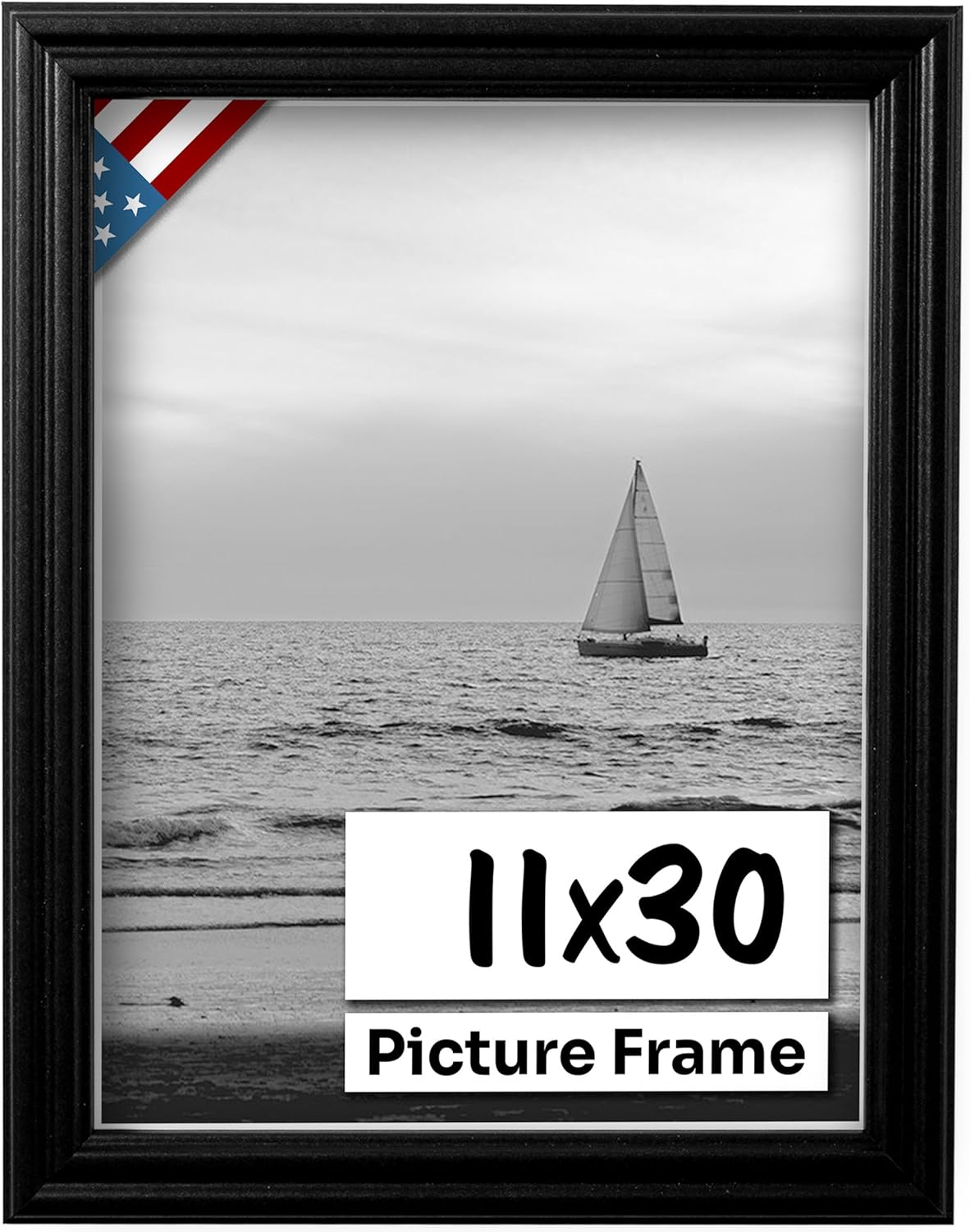 Black 11x30 Picture Frame - Handmade Solid Wood Wall Decor