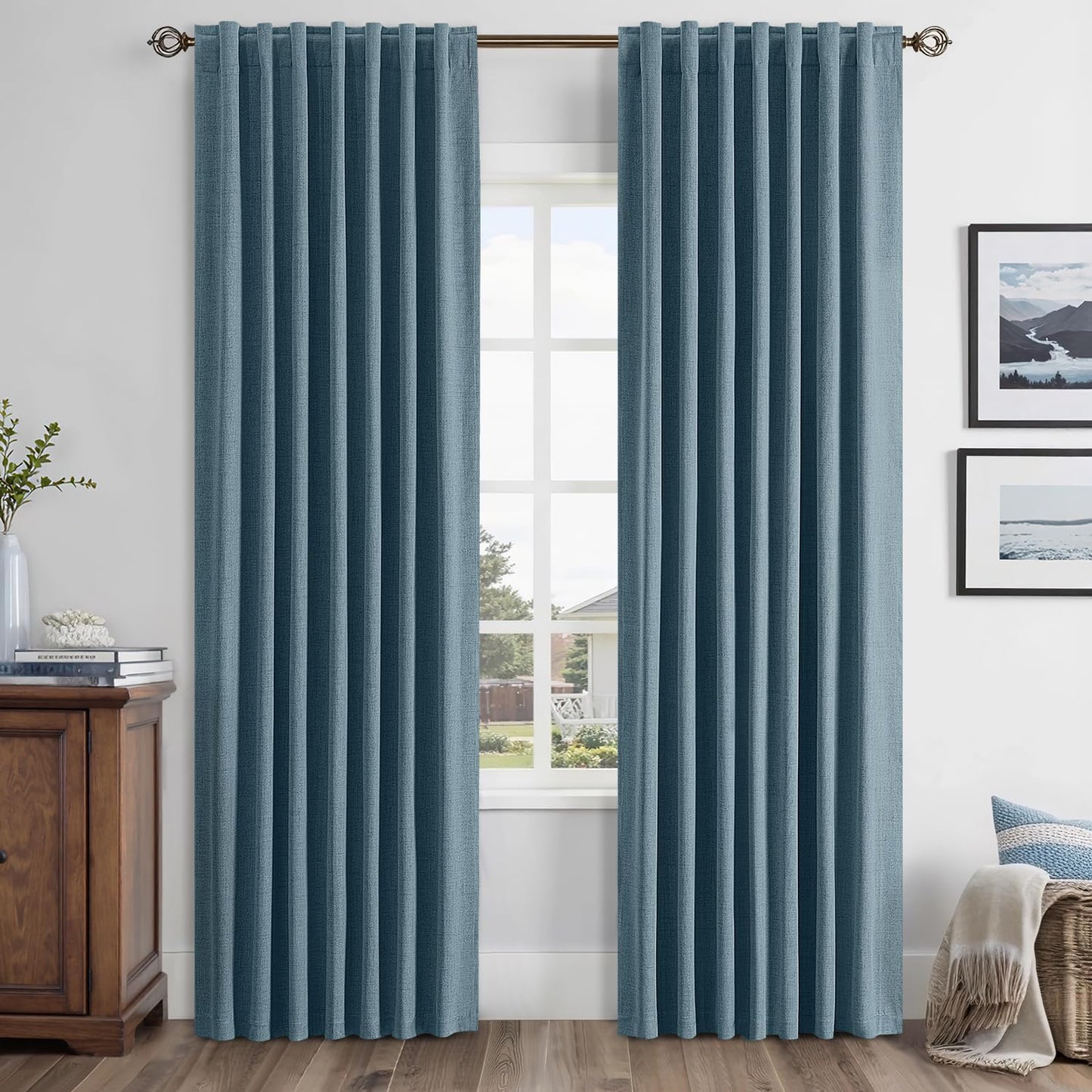 MIULEE 100% Blackout Linen Curtains for Bedroom and Living Room