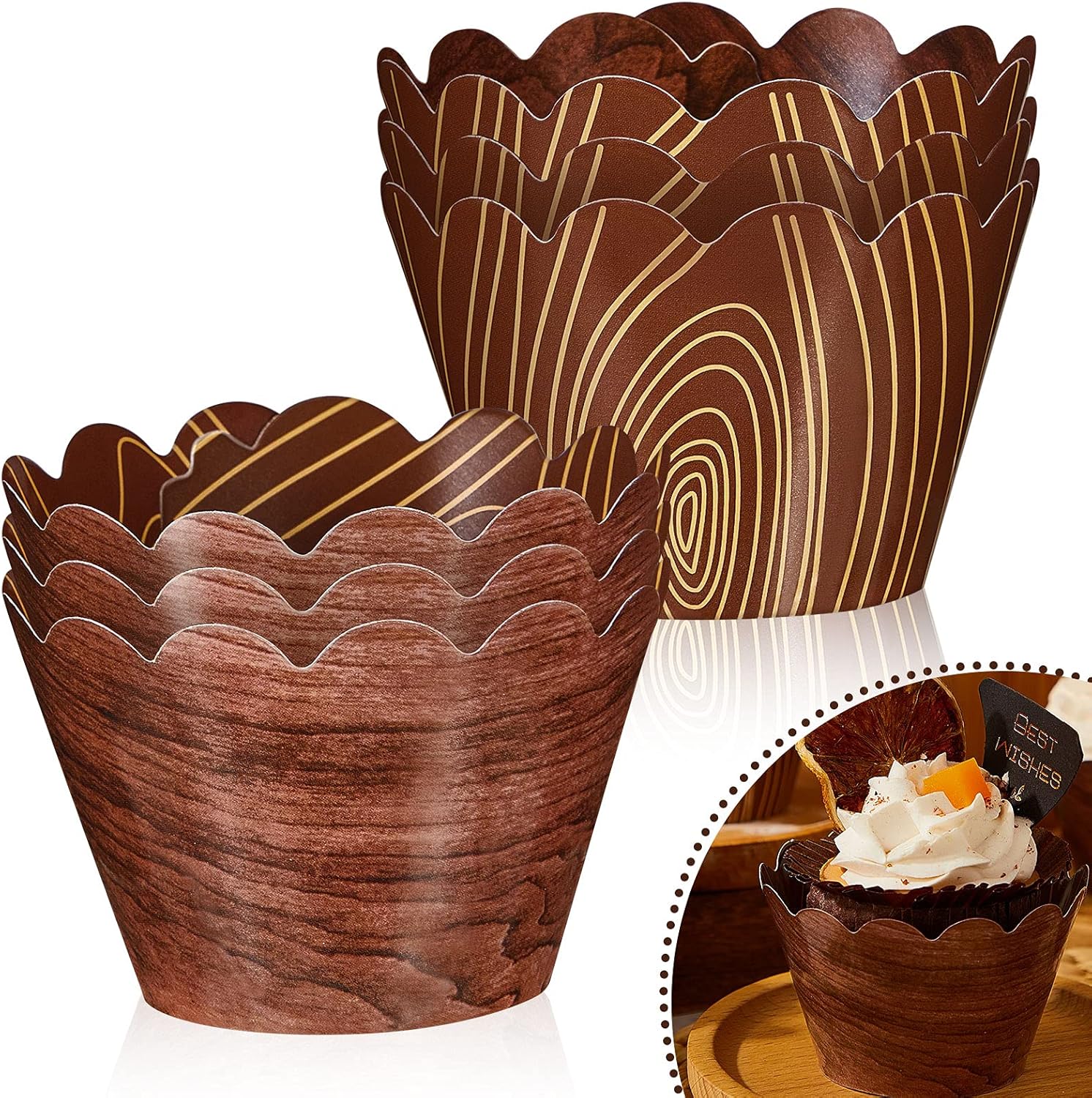 Rustic Wood Grain Cupcake Wrappers - 60 Pieces