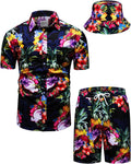 Mens Hawaiian Shirts and Shorts Set for Men - 2-Piece Tropical Beach
