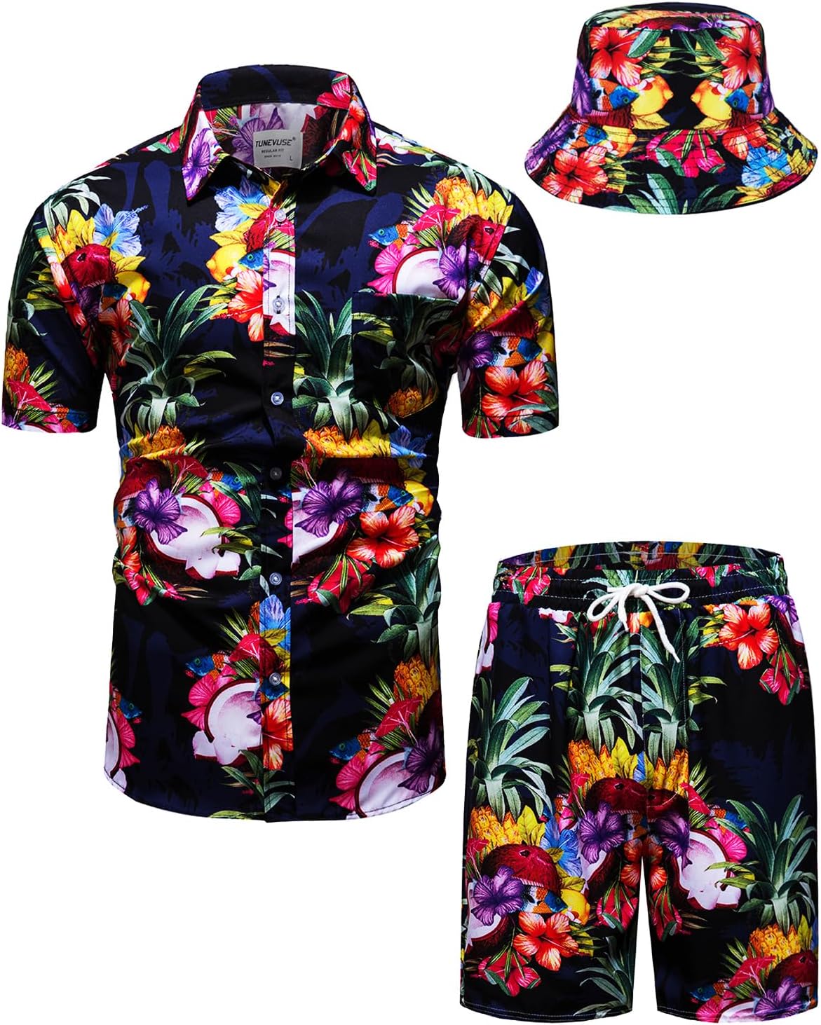 TUNEVUSE Mens Hawaiian Shirts and Shorts Set for Summer Fun