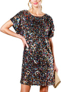 Women's Sequin Shift Dress Short Sleeve - Casual Sparkly Party Dress
