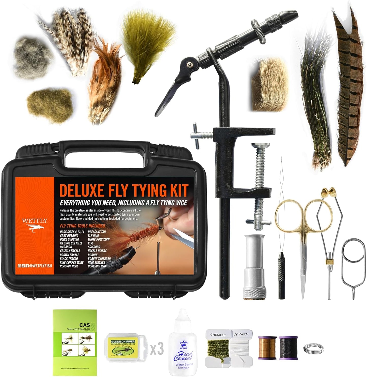 WETFLY Deluxe Fly Tying Vise & Tools Kit for Beginners & Experts