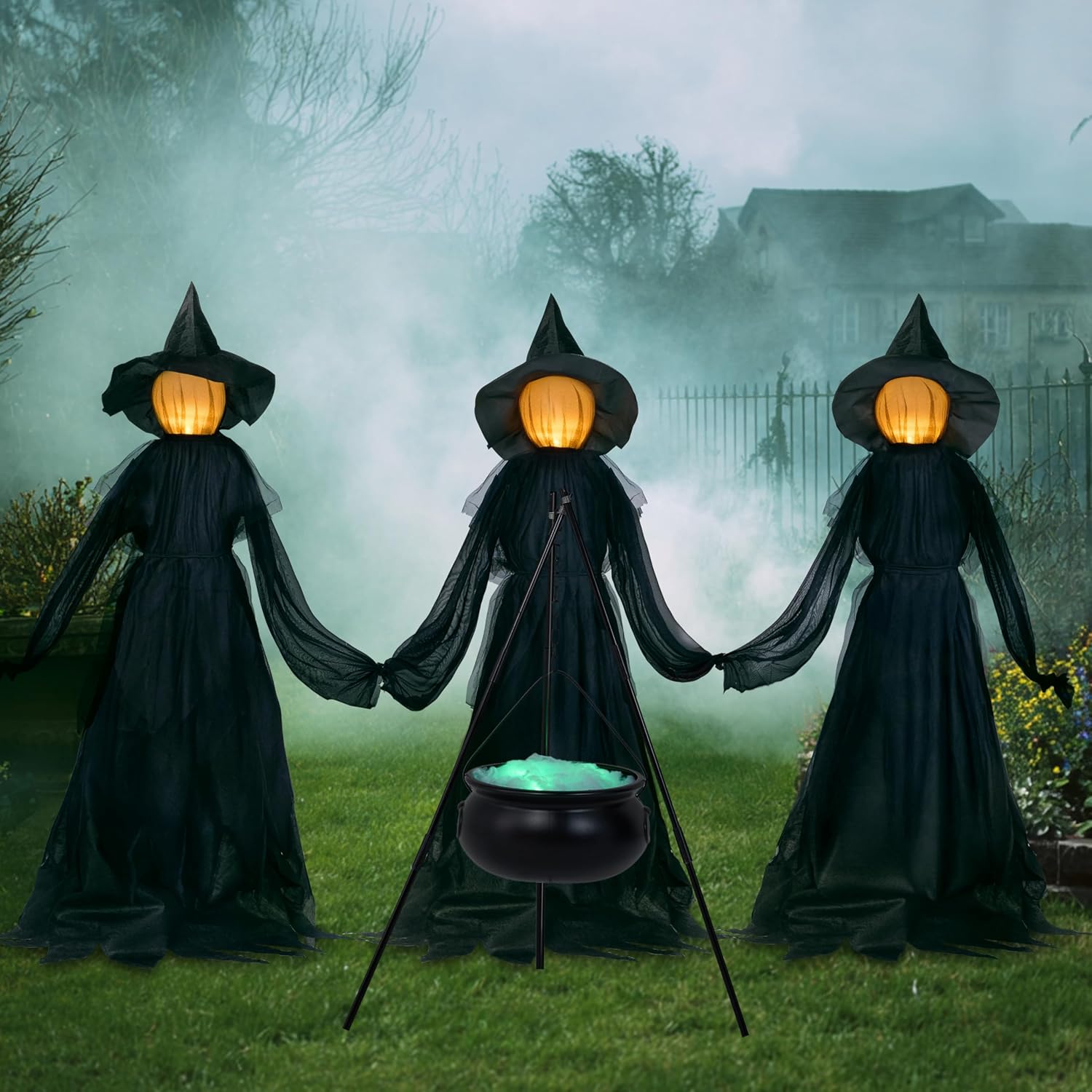 5 FT Halloween Witch Decorations Set of 3 Light Up Witches