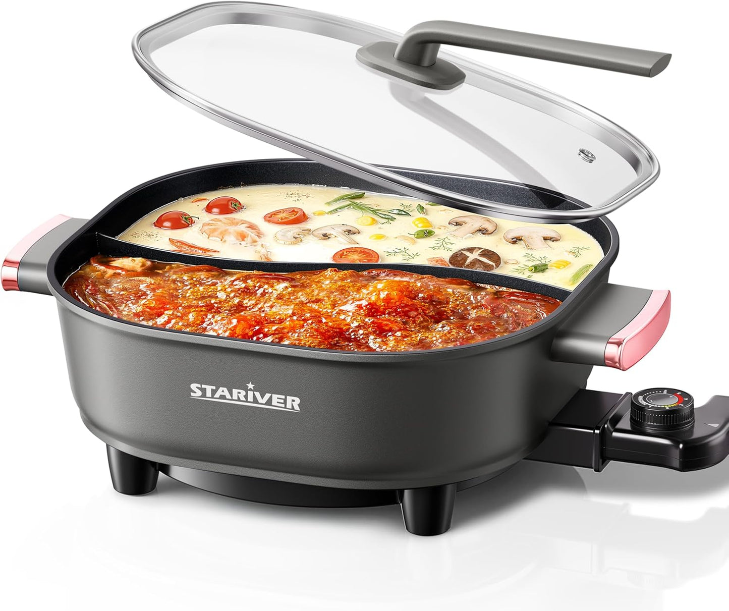 Stariver 6L Electric Hot Pot with Divider for Two Broths
