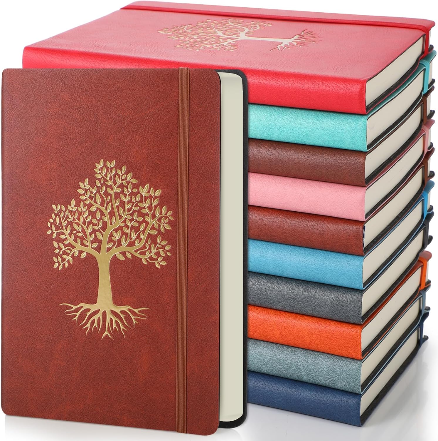 10 Pack A5 Leather Journals - 200 Pages, 10 Colors: Perfect for Work, School, & Travel