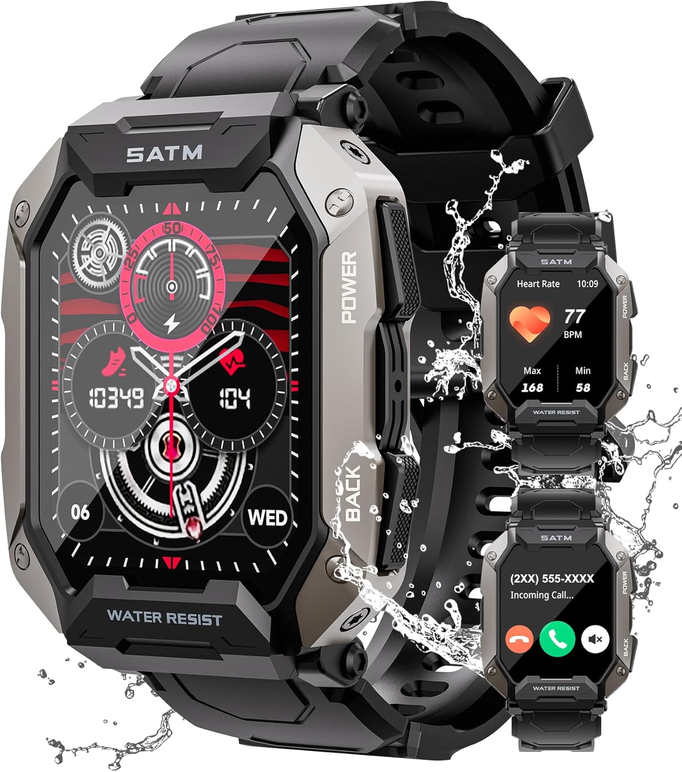 Rumatas Military Smart Watch: 100+ Sport Modes, Bluetooth Calls, IP68 Waterproof