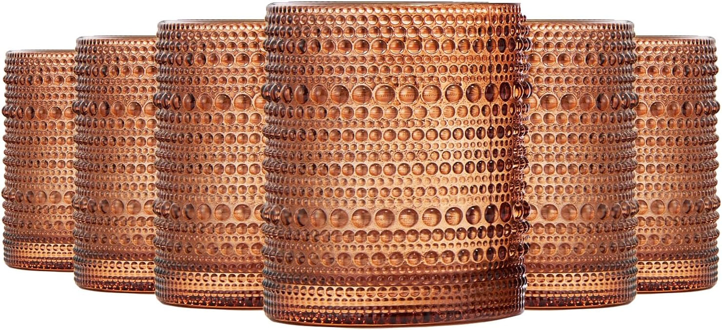 Burnt Orange Amber Hobnail Drinking Glasses Set of 6 Vintage