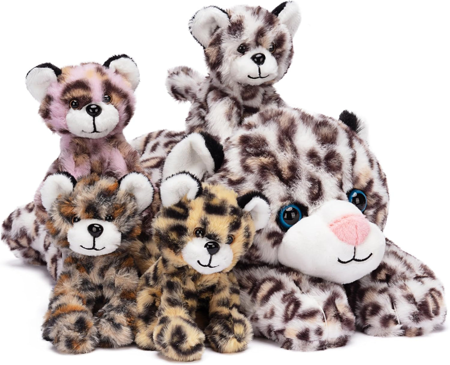 IKASA Mommy Leopard Stuffed Animal with Baby Cheetah Plush Toy