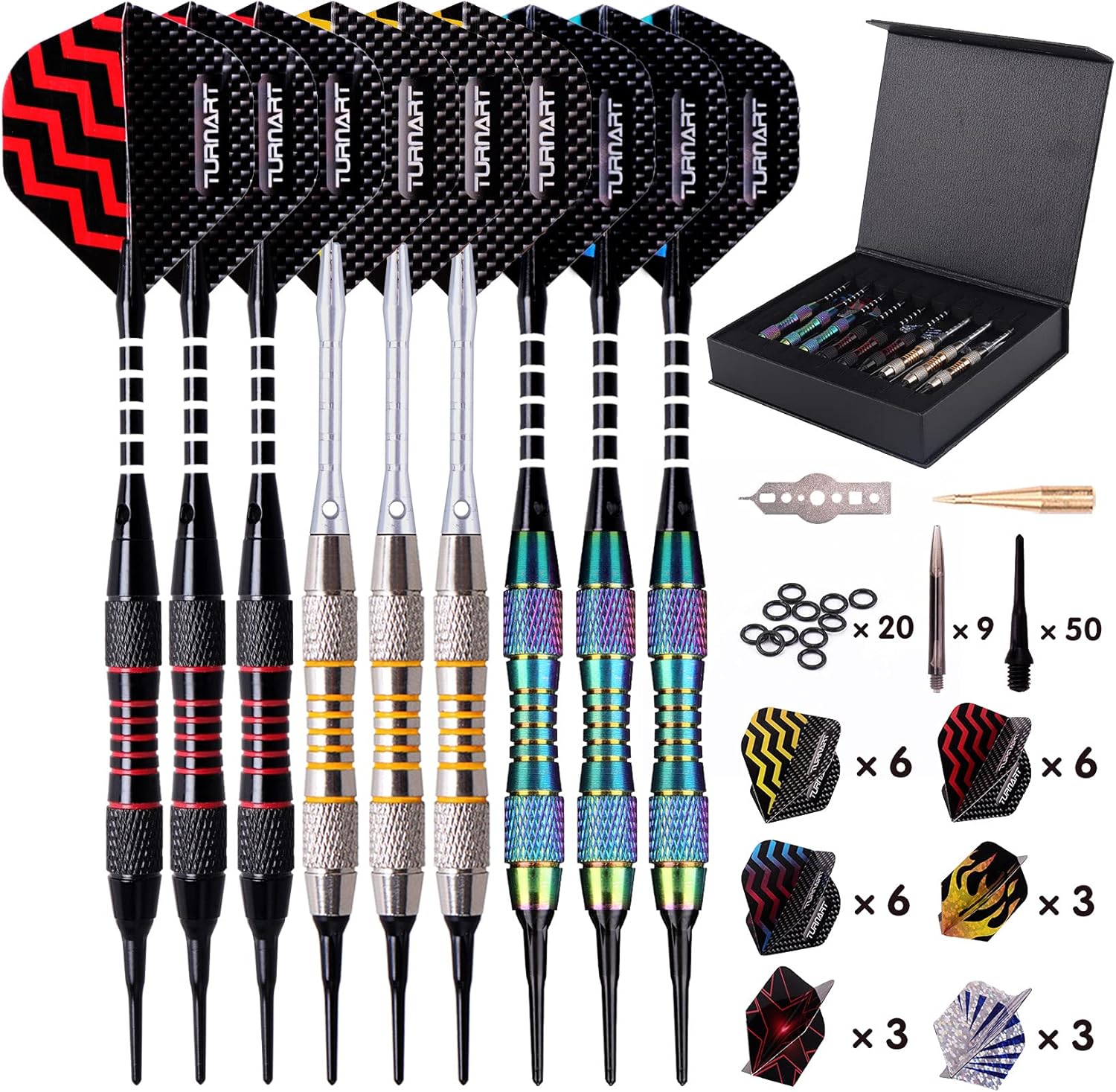 Turnart Darts Plastic Tip Set - Professional 9 Pcs Soft Tip Darts