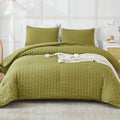 Olive Green Seersucker King Comforter Set - Lightweight Cloud-Like