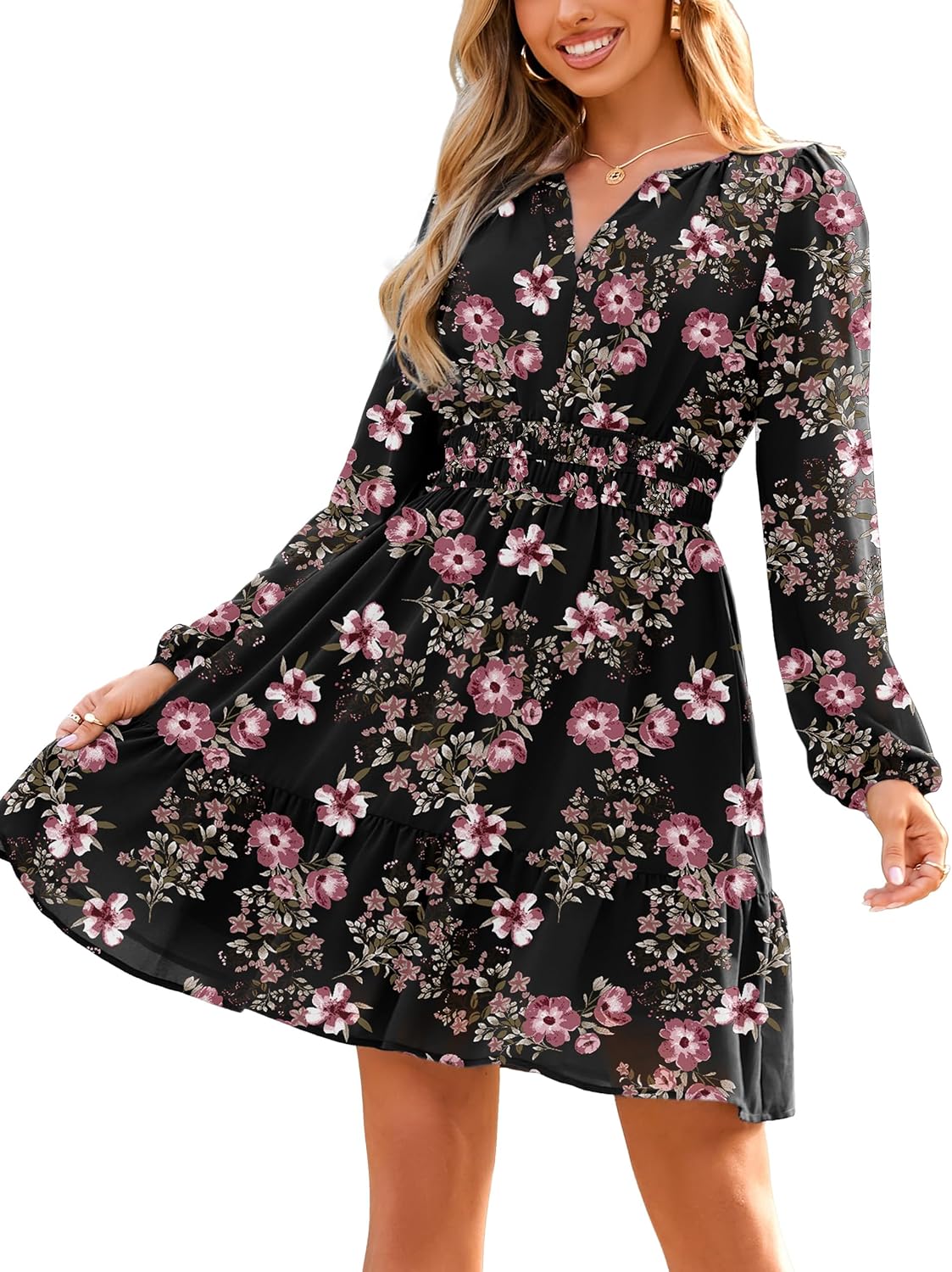 Simplee Womens Fall Floral Mini Dress for Casual Occasions
