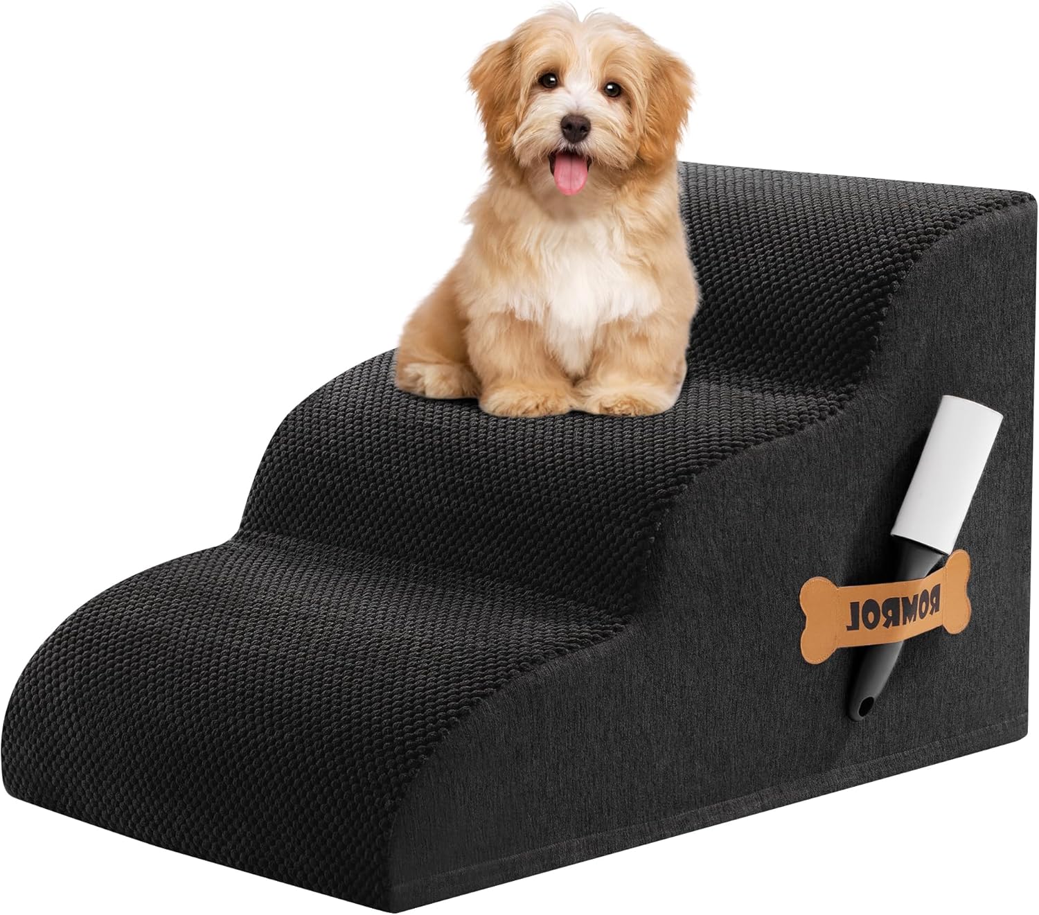 Romrol Dog Stairs Ramp for Beds and Couches, Extra Wide Steps