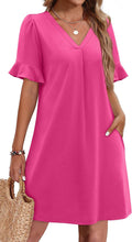 Summer Dresses for Women Ruffle V Neck Casual Shift Dress OFEEFAN