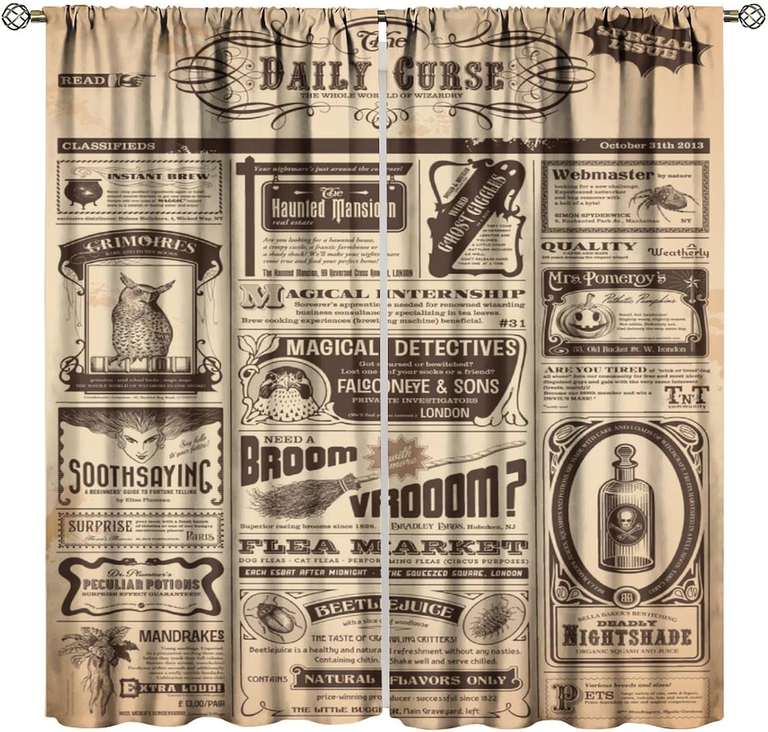 Halloween Retro Blackout Curtain - Funny Ghost Icons - 2Panel 42x45 - BenYaSong