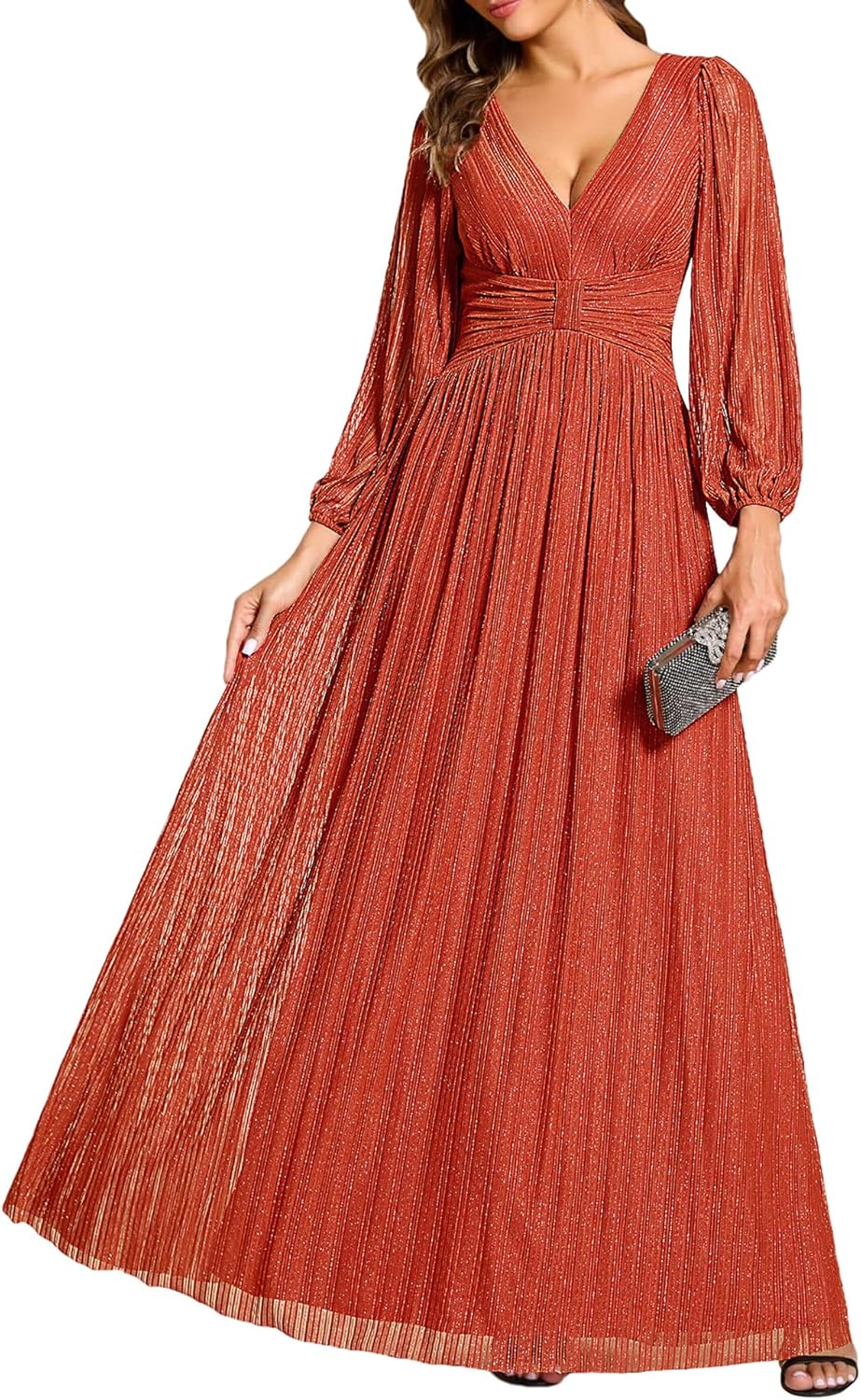 Elegant A-Line Formal Wedding Guest Dress with Long Sleeves
