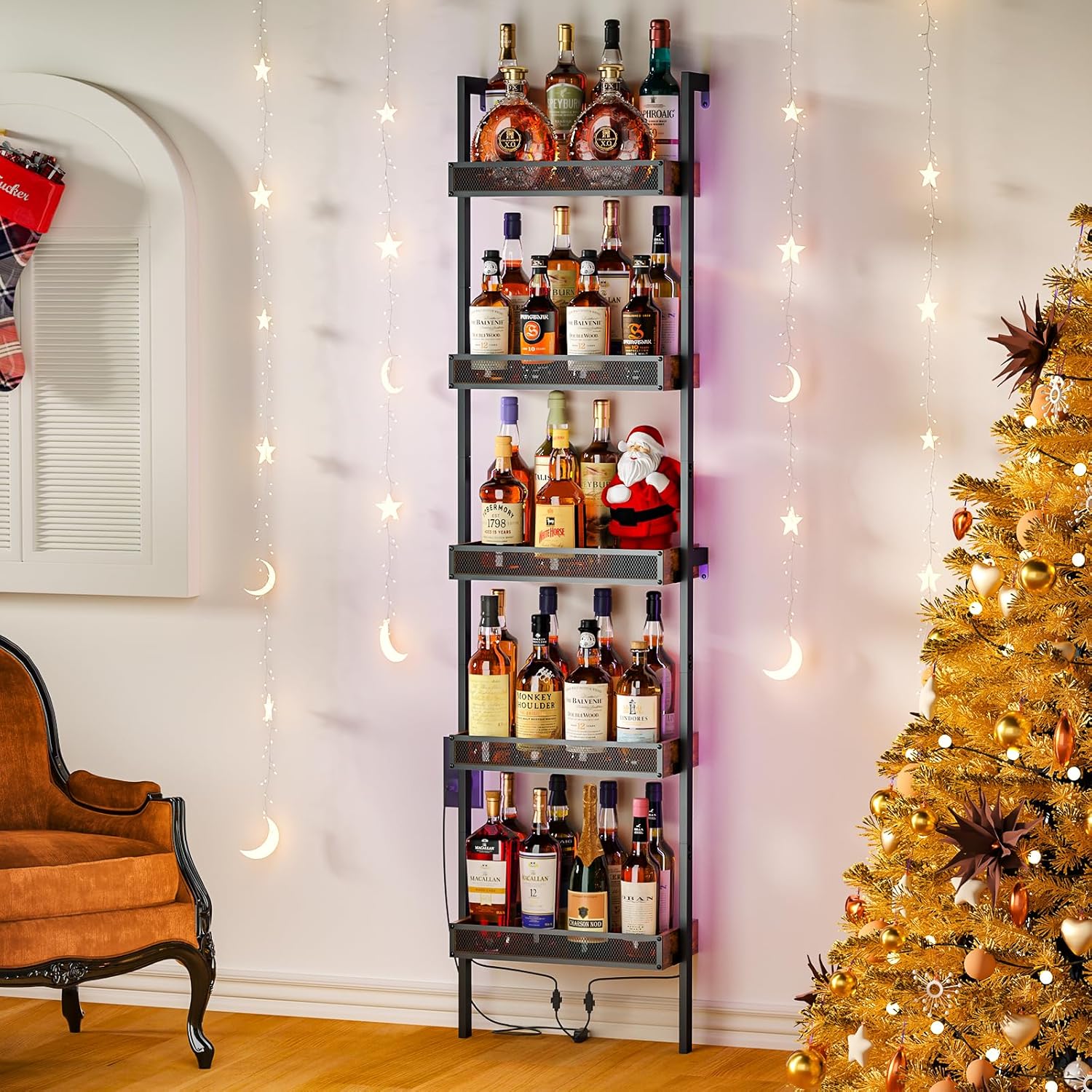 Stylish Wine Rack with LED Lights for 50 Bottles Storage