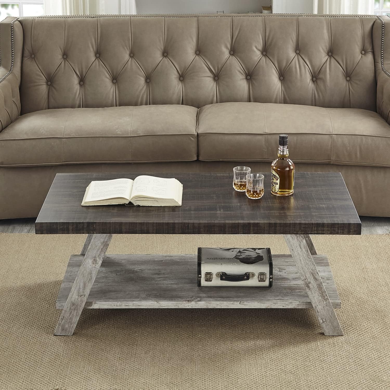 Modern Wood Coffee Table, Weathered Walnut