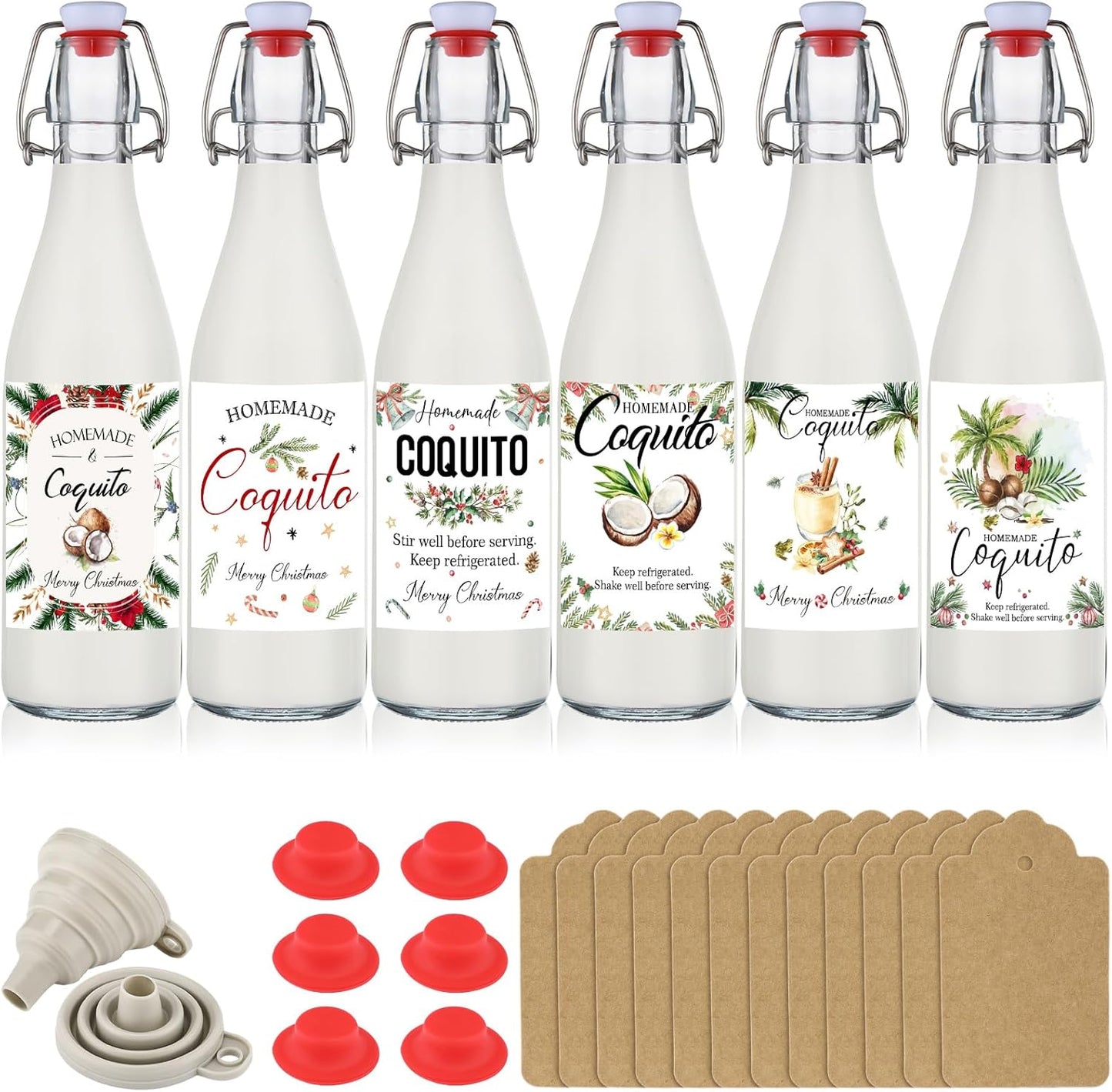 Sieral 6 Set Coquito Bottles for Homemade Beverages and Gifts