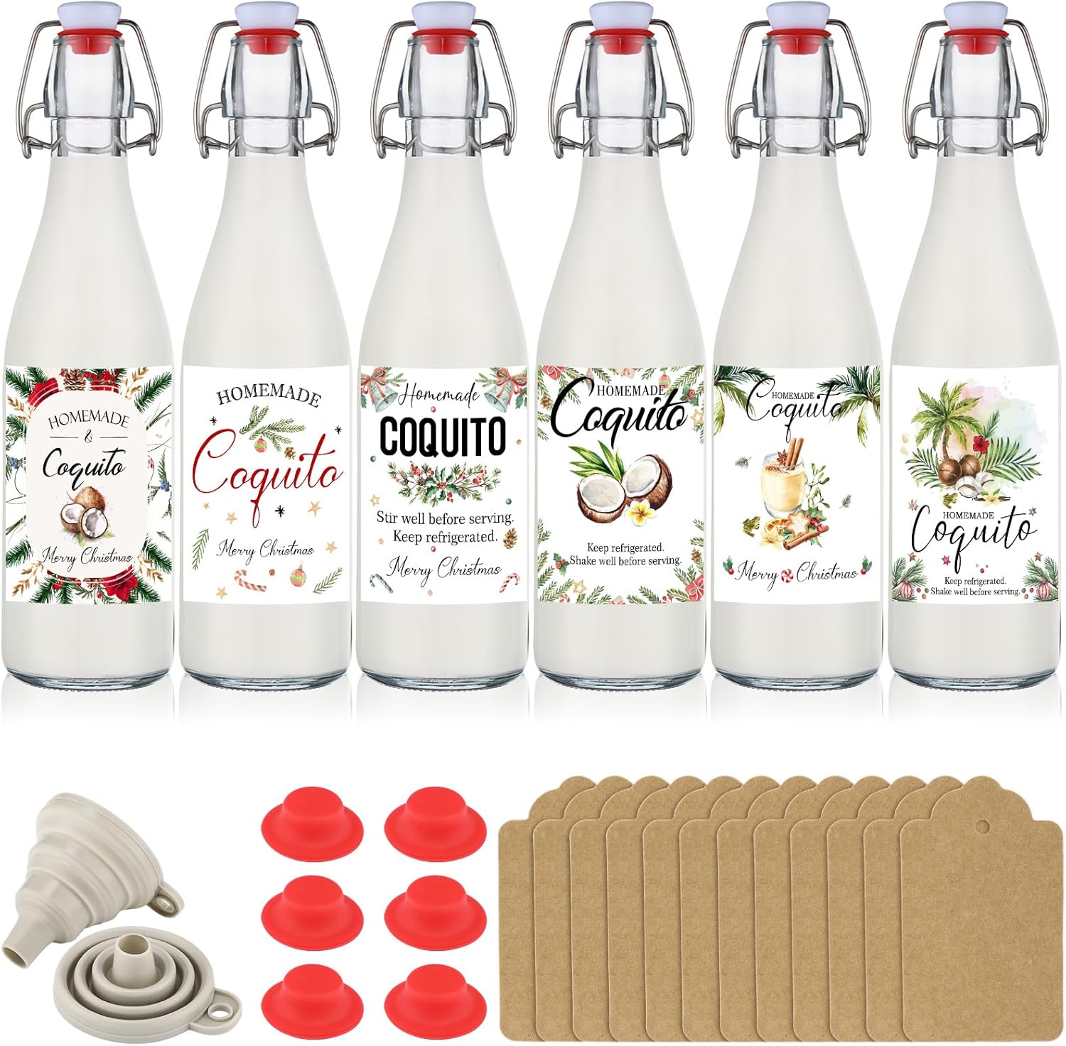 Sieral 6 Set Coquito Bottles for Homemade Beverages and Gifts