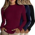 Riyiper Women's Ribbed Mock Turtleneck Tops 3-Pack - Slim Fit Layering