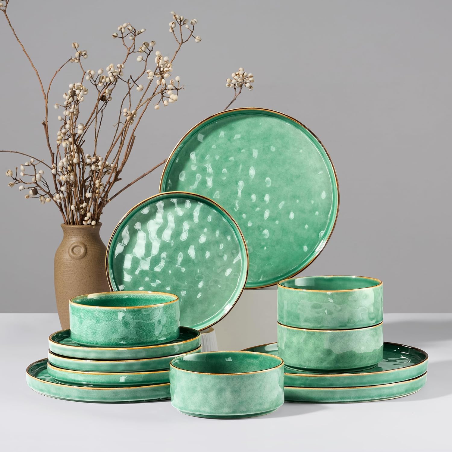 HaWare Dinnerware Sets - 12-Piece Stoneware Dish Set for 4
