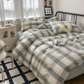 Full Size Buffalo Plaid Duvet Cover Set - Green Geometric Cotton