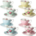 BTaT Floral Tea Cups and Saucers Set of 8 - Assorted Porcelain