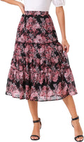 Allegra K Women's Floral Chiffon Tiered Ruffle Midi Skirt - Versatile