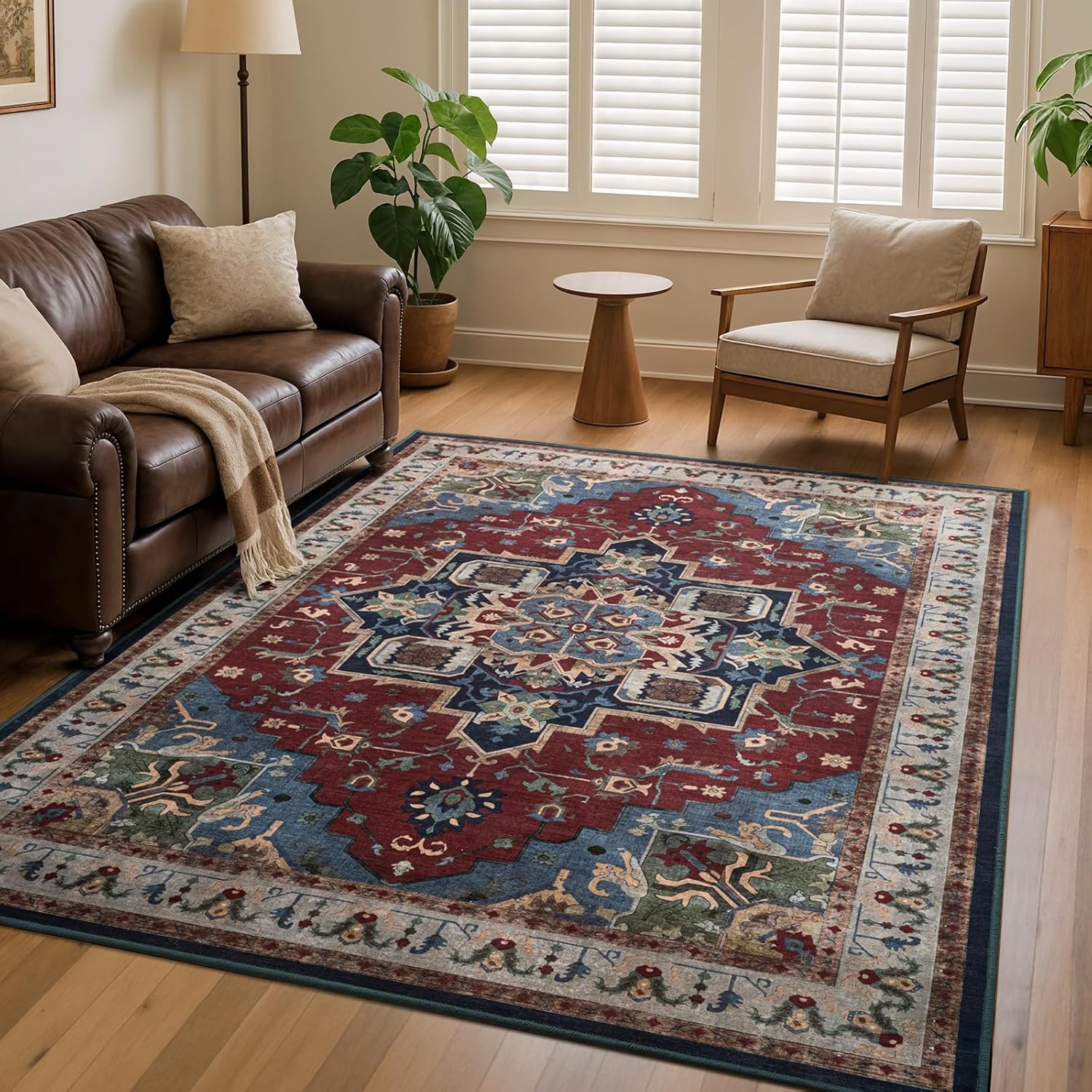 5x7 Vintage Area Rug for Bedroom Living Room, Machine Washable